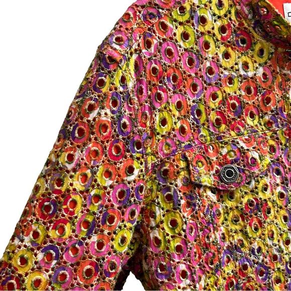 Chico's Multicolor Eyelet Cotton Blazer 3 Women's Size 16 XL Jacket - Picture 4 of 7